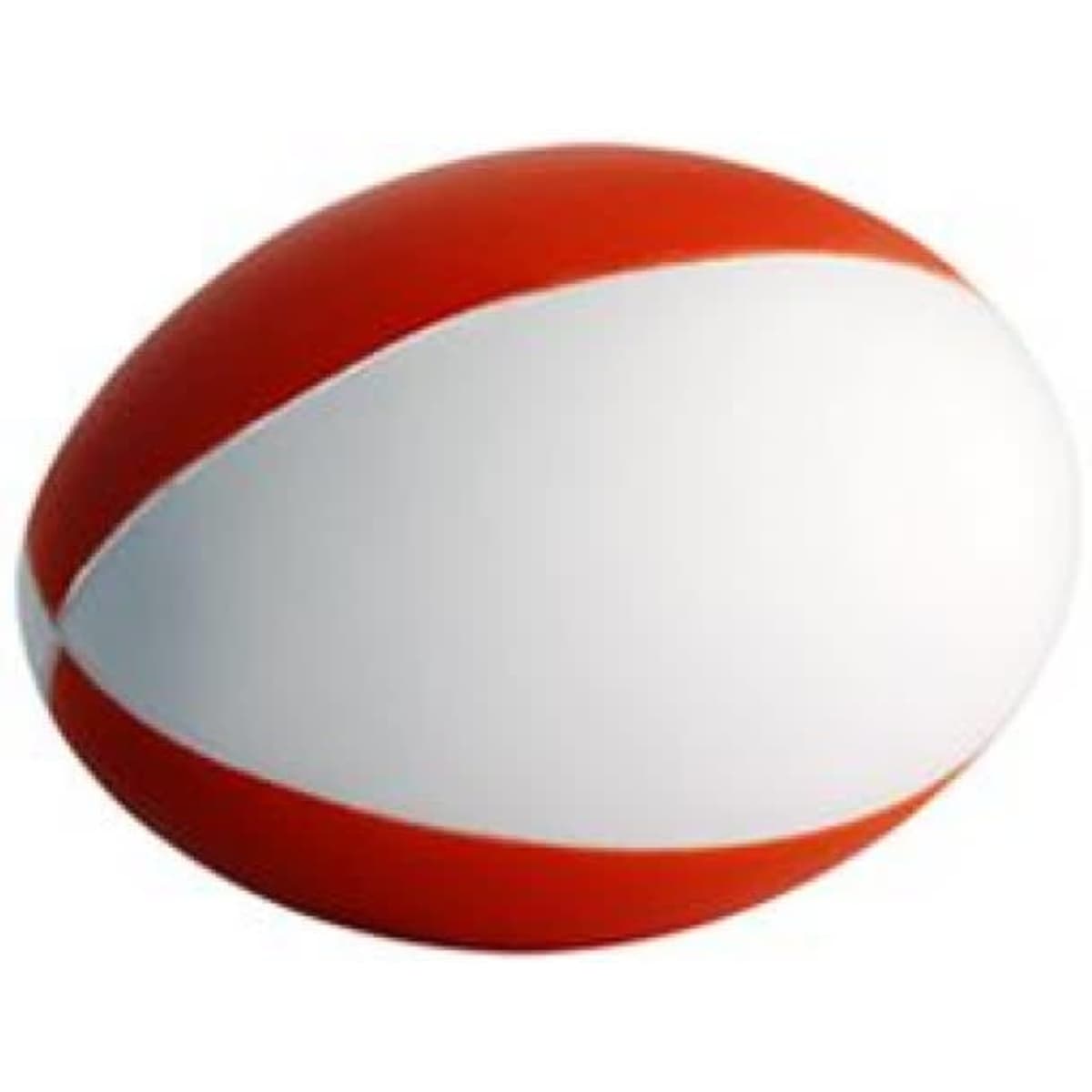 A football in red and white, featuring four panels and a smooth finish, with a logo present.
