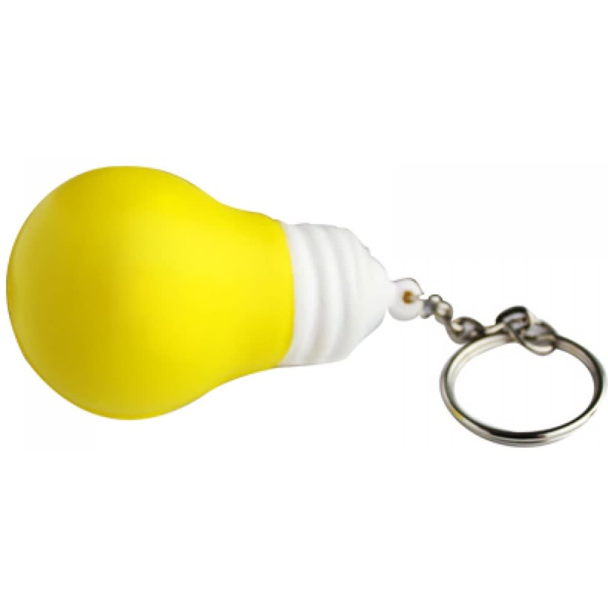 A yellow light bulb keyring featuring a round bulb shape with a white base and a keychain attachment.