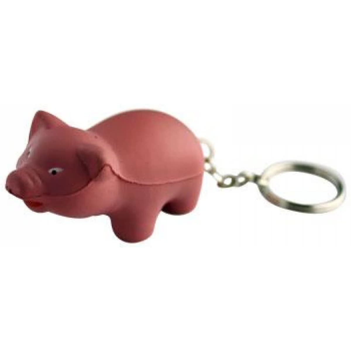 A pink stress pig keyring with a metal keychain attachment. The pig has a simple, cartoonish design.