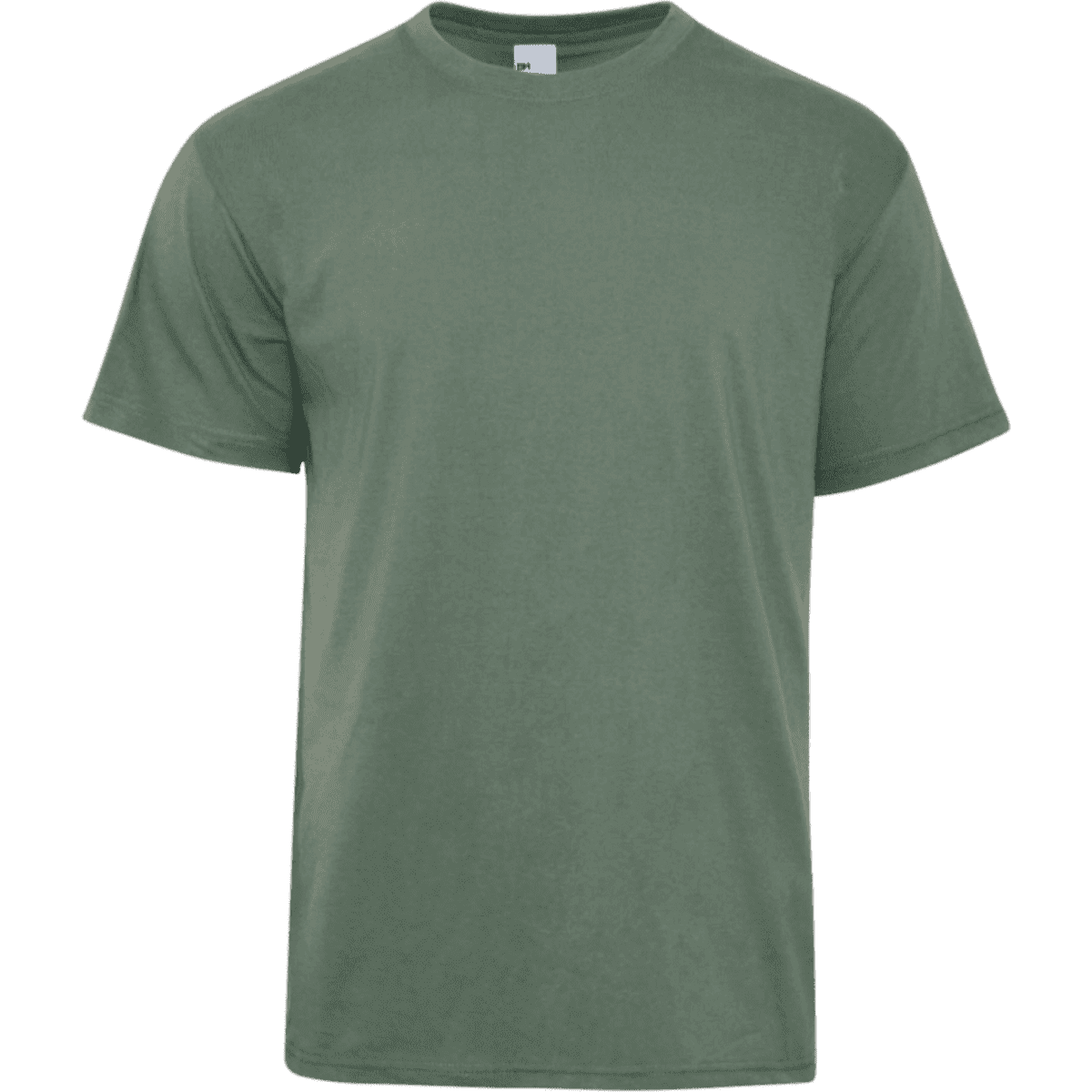 A T-shirt in army green with short sleeves and a crew neckline. The shirt has a logo on the label.
