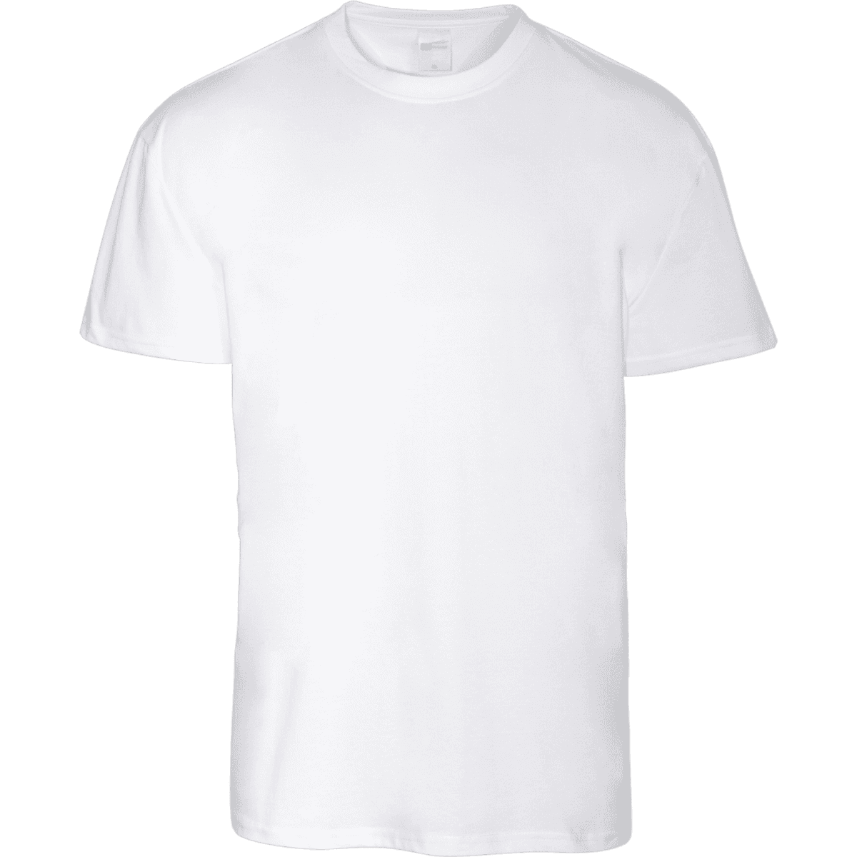A plain white T-shirt with short sleeves, featuring a simple design and no visible logos.