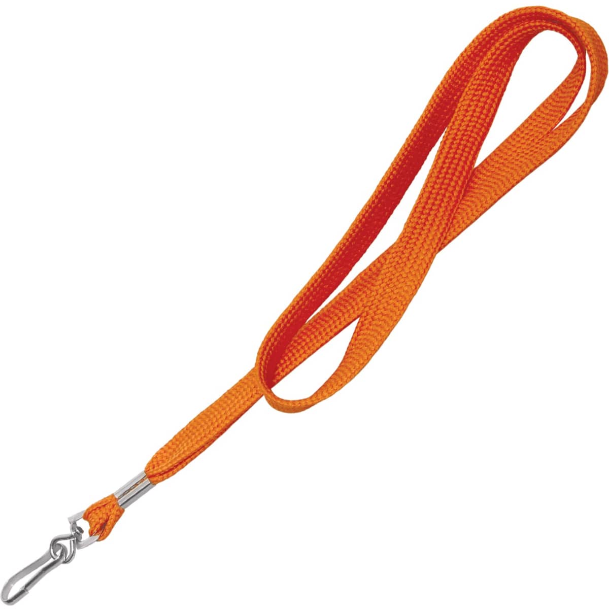 An orange 12mm polyester lanyard with a stainless steel clip at one end, featuring a simple tubular design.