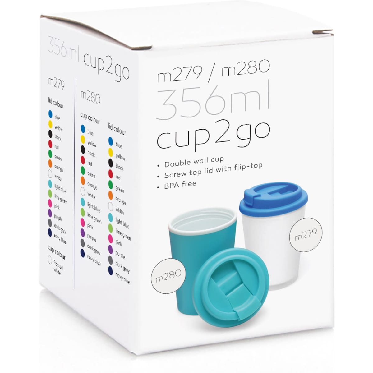 A drink bottle and cup set in teal and white, featuring a double wall design and a screw top lid. Includes a brand logo.
