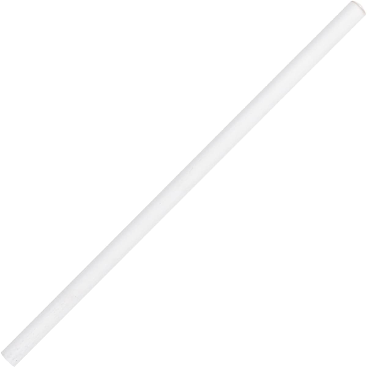 A white unsharpened pencil with a smooth finish. It has a logo near one end.