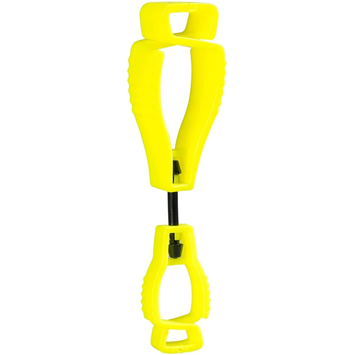 A metal-free glove clip in bright yellow, designed to securely hold gloves together.