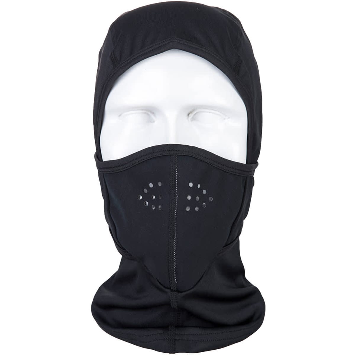 A black multiway balaclava featuring a fitted design and perforated sections for breathability.