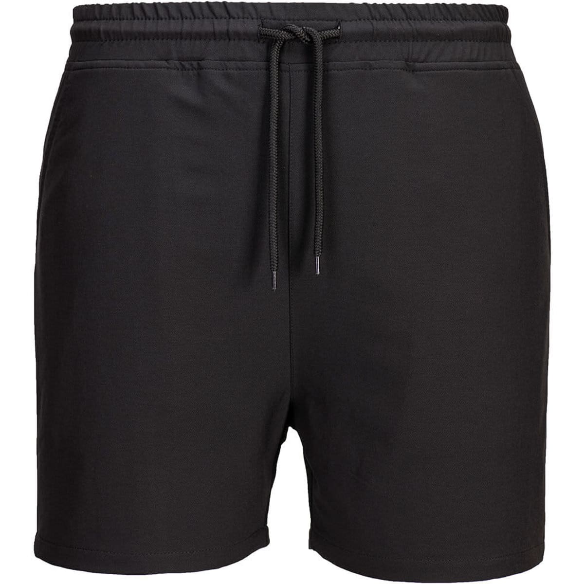 Black quick-dry shorts with an elastic waistband and drawstring. Features branding on the waistband.