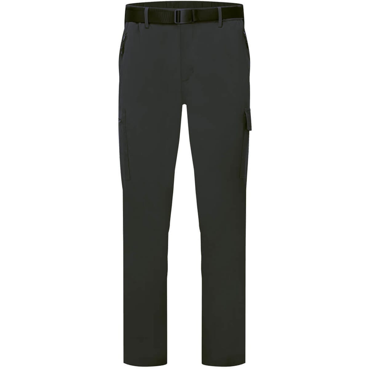 Stretch lightweight combat pants in black, featuring a belt and multiple pockets, with a logo on the side.