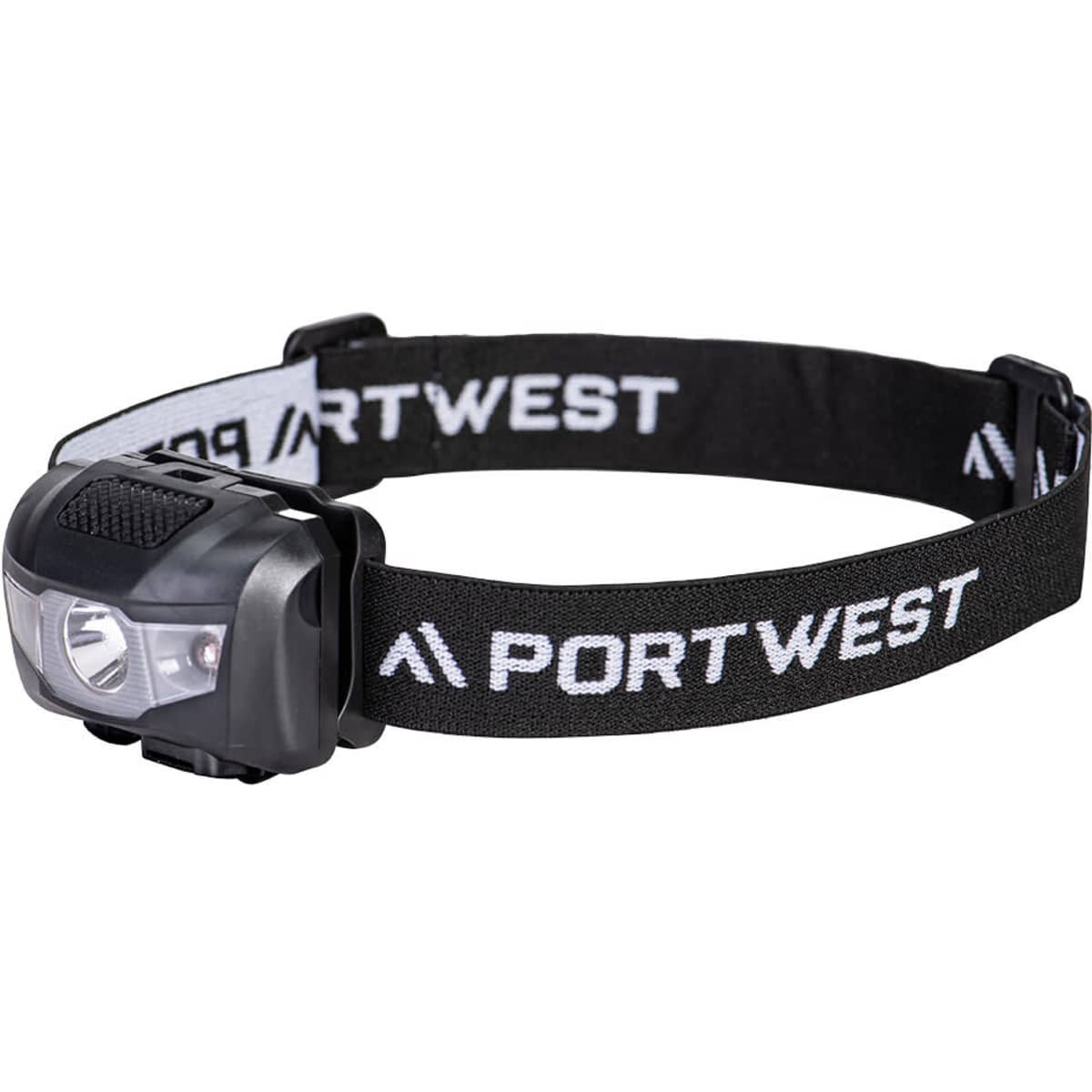 A USB rechargeable head torch with a black strap and a compact design, featuring a single light source.