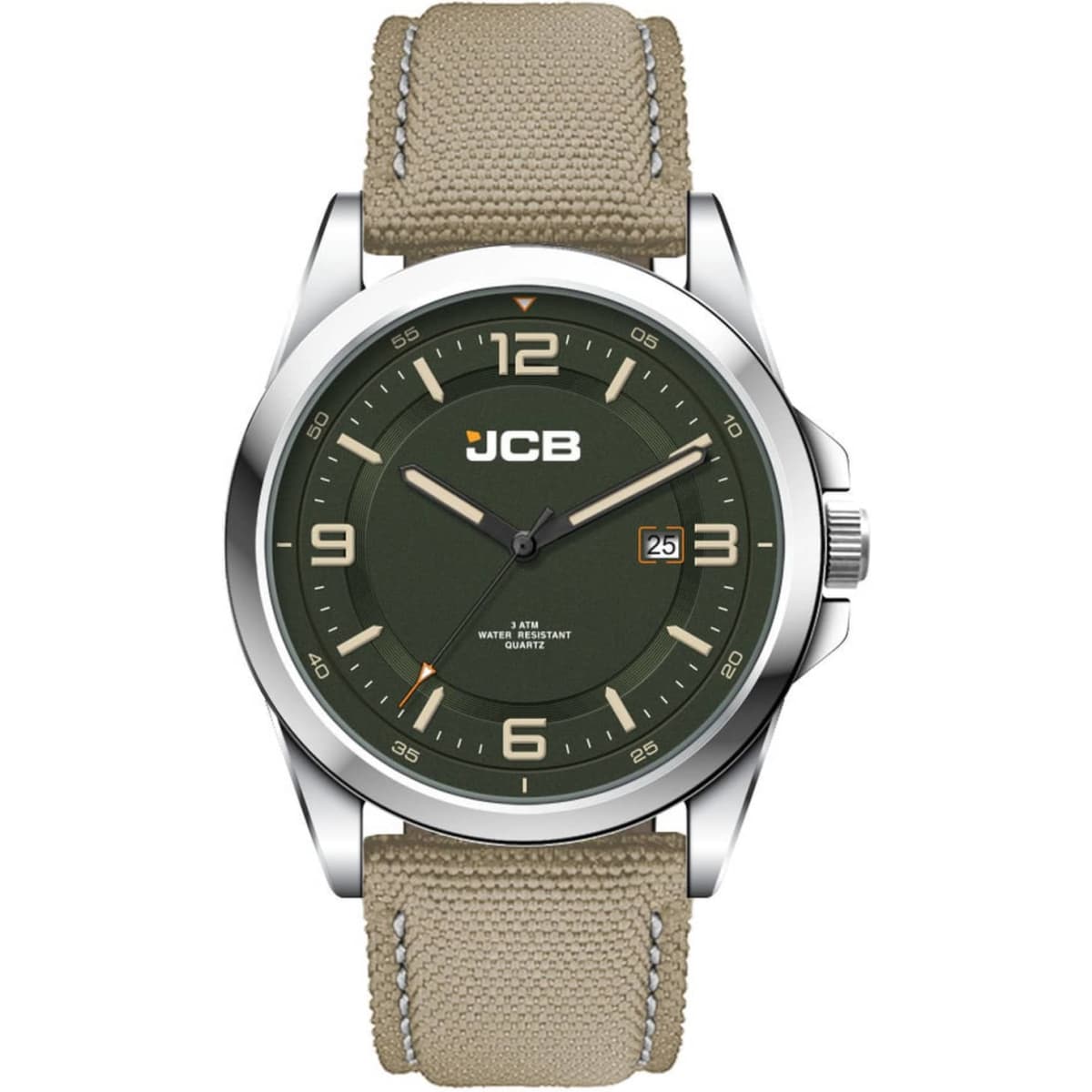 A casual unisex watch featuring a green dial and a light brown rPET strap, with a silver-tone case and logo.