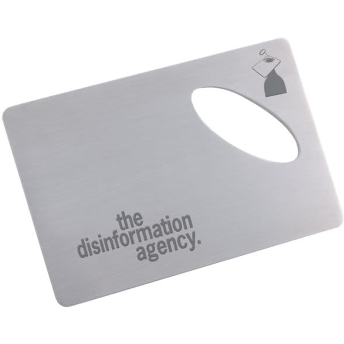 A drink bottle opener in a sleek silver finish, featuring a logo and a cut-out design.