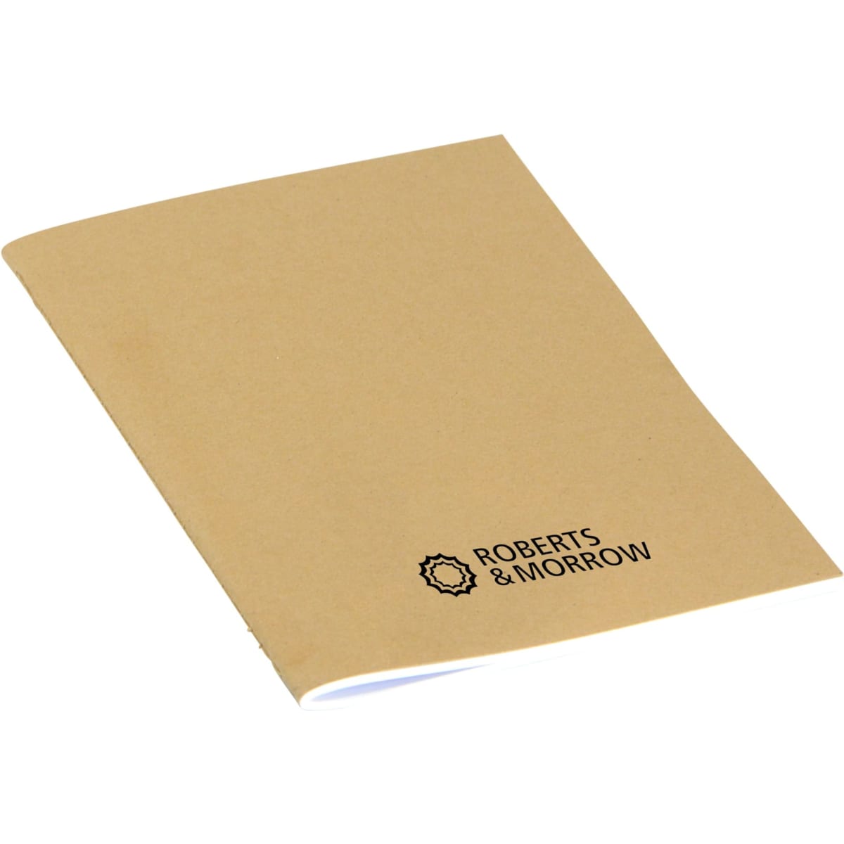 A Kraft A5 notebook with ruled pages, featuring a logo in black on the front cover.
