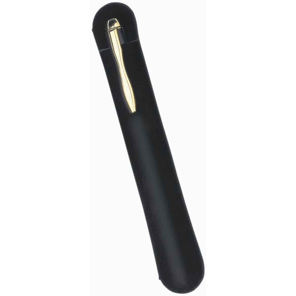 A black velvet presentation pouch featuring a gold pen, elegantly showcasing the pen's design.