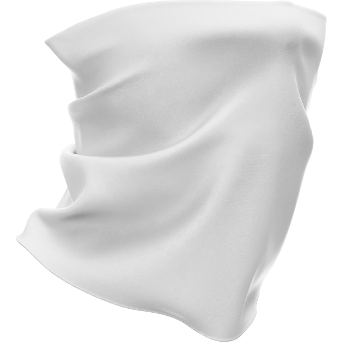A white multifunctional headwear piece with a smooth texture, featuring a logo. Suitable for various styles and uses.