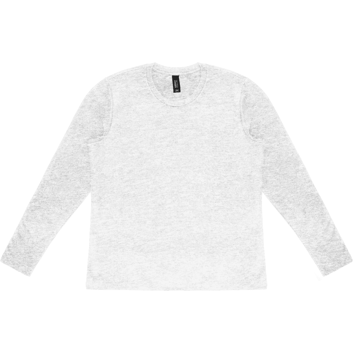A light grey long sleeve tee with a crew neckline and a logo on the label.