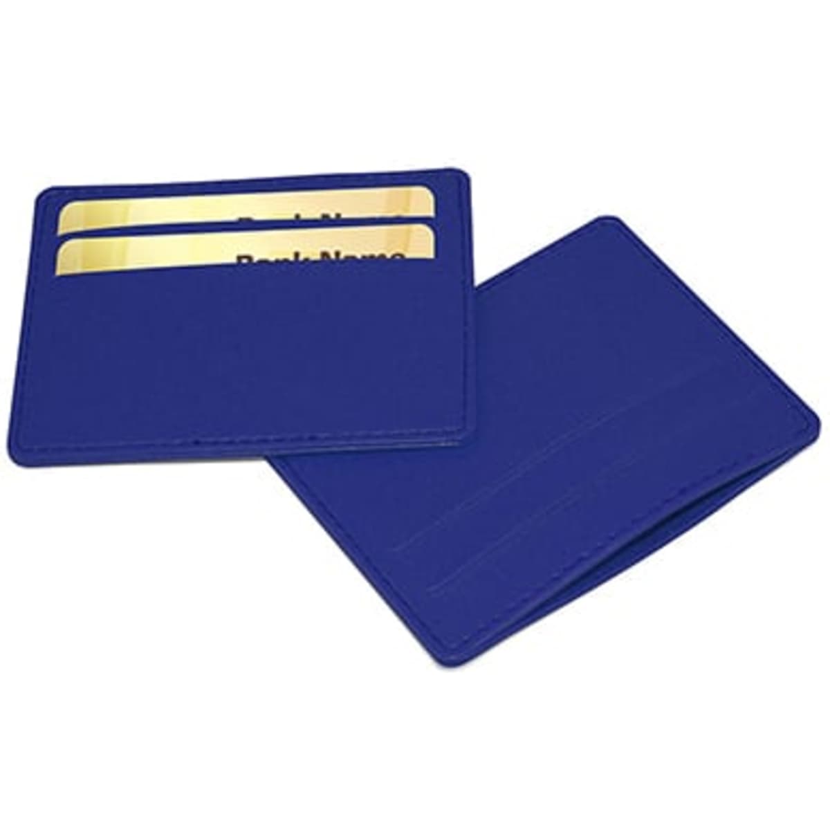 A vivid blue credit card wallet with slots for cards, featuring a minimalist design and no visible branding.