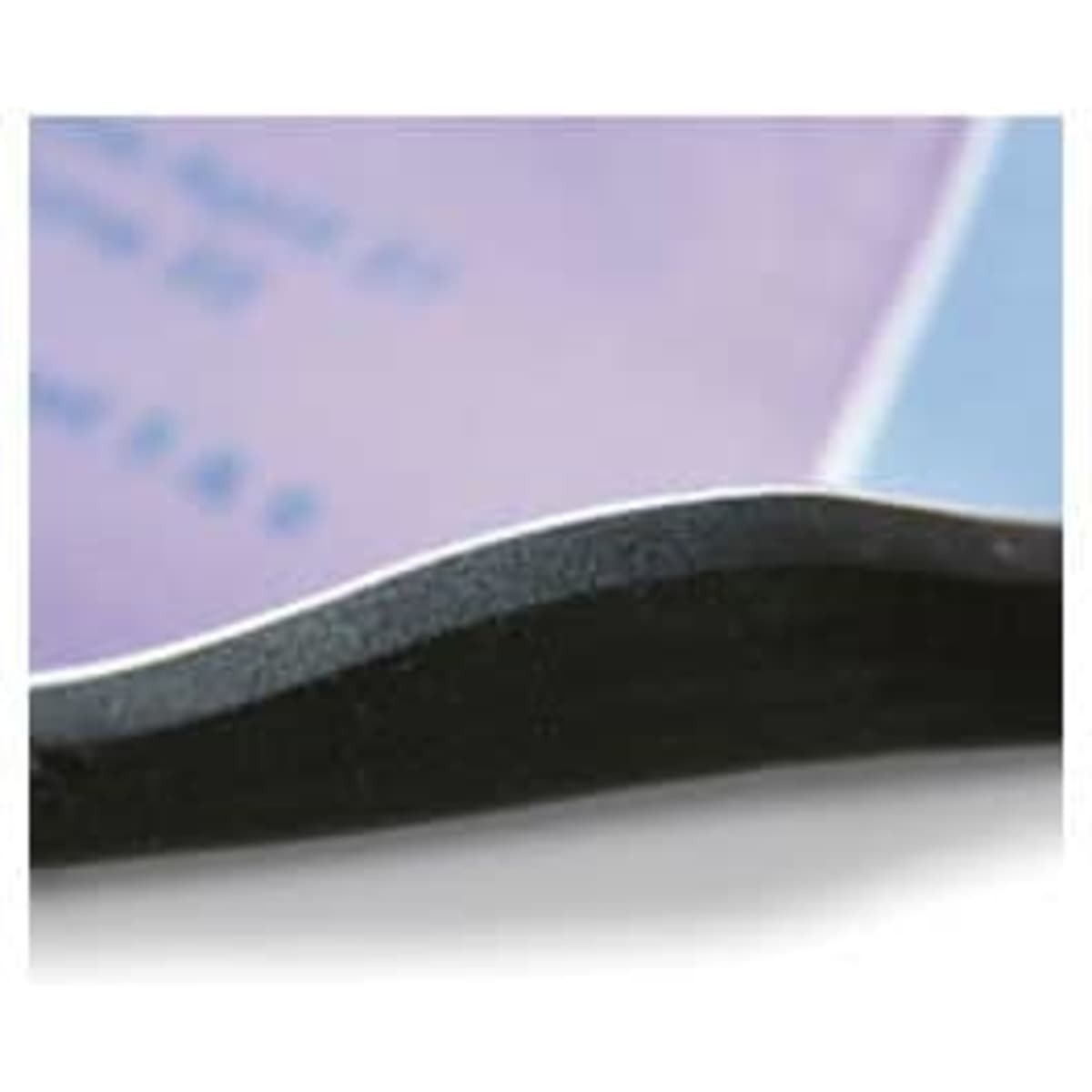 A close-up of a black coaster with a smooth edge, featuring a colourful textured surface.