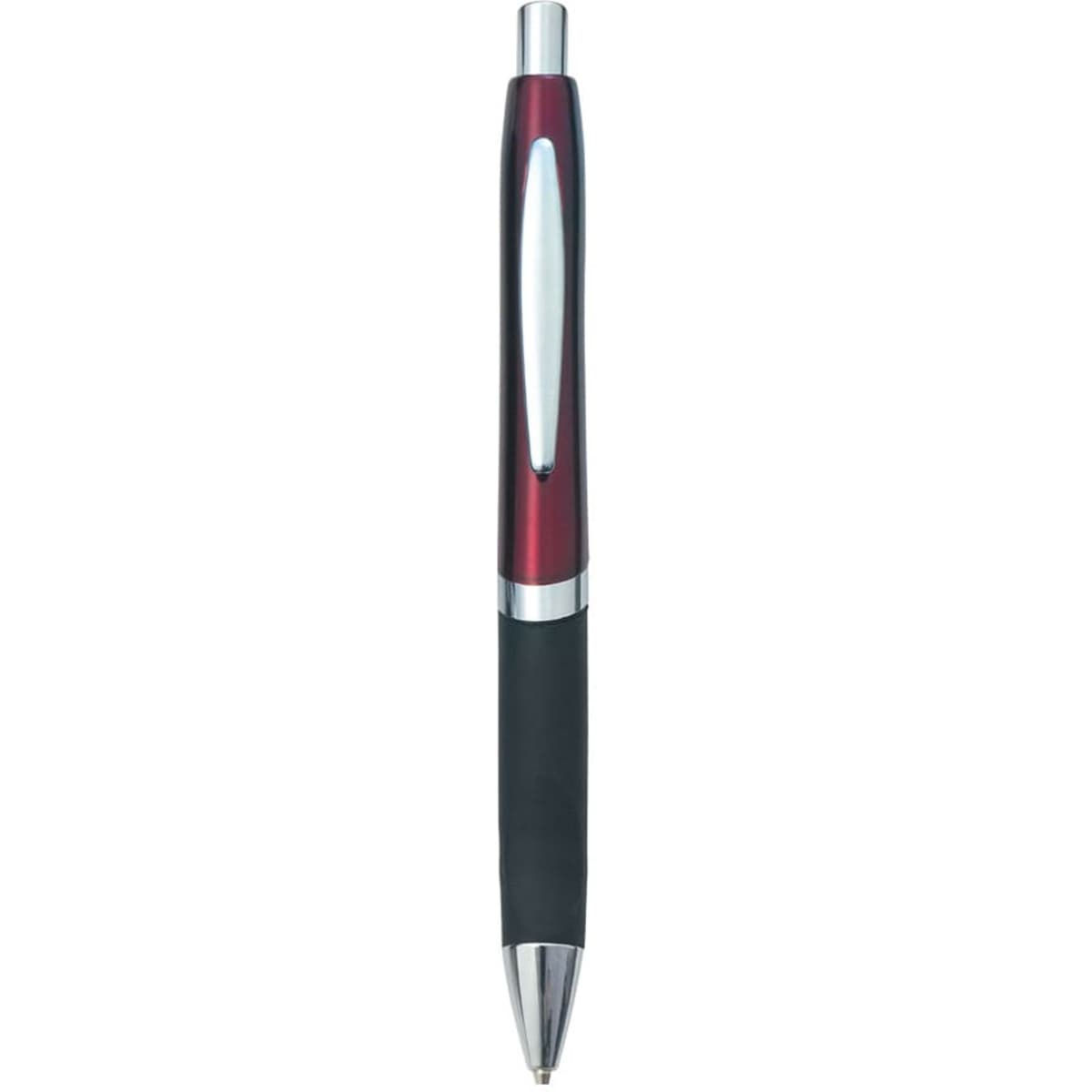 A sleek eclipse pen with a red and silver finish, featuring a black rubber grip and a silver clip.