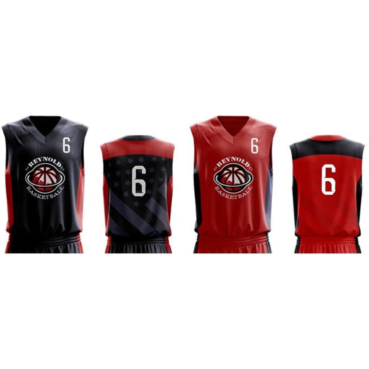 Reversible singlet featuring a black side with a logo and a red side with a logo, both displaying the number 6.