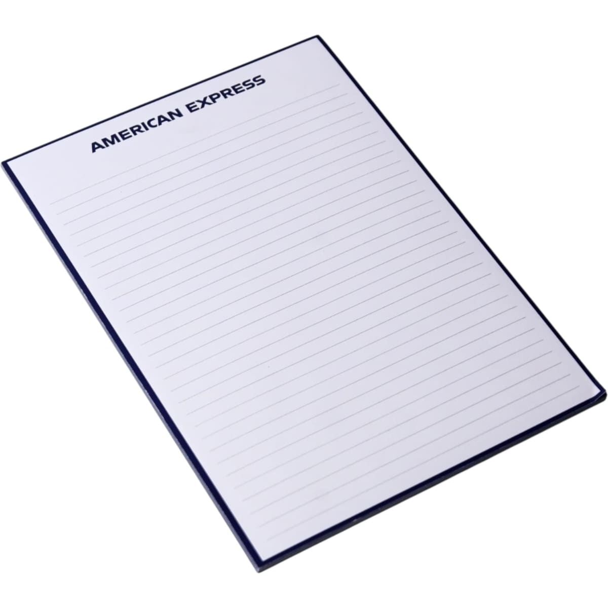 A5 notepad with a blue cover and lined pages, featuring a logo at the top. Contains 50 leaves.