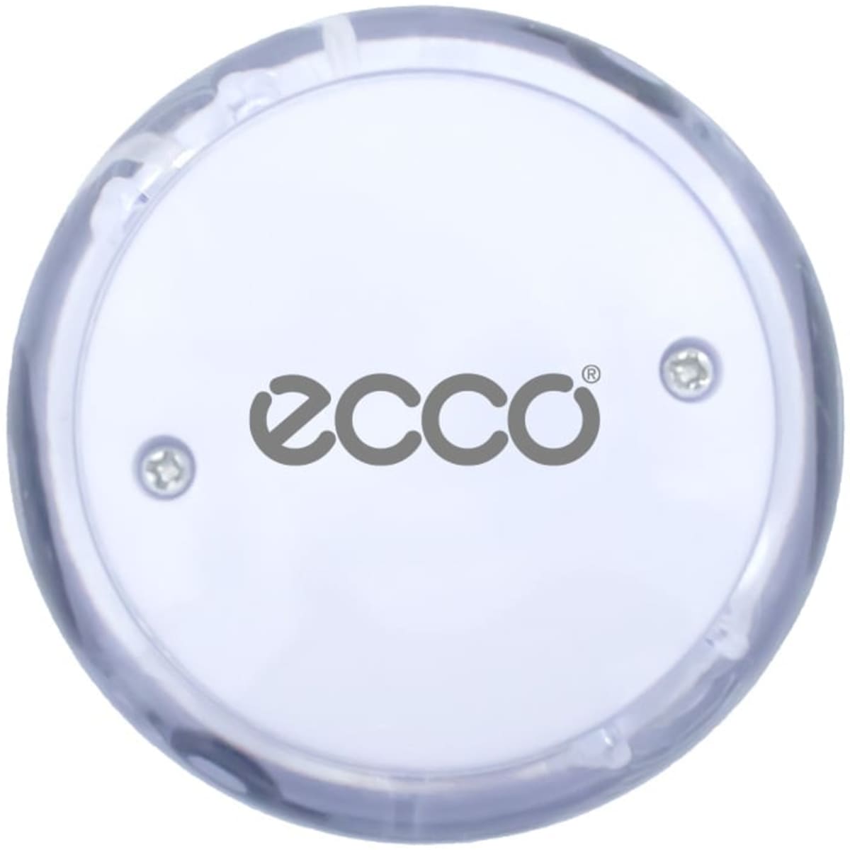 A transparent LED yo-yo with a circular shape and a logo on its surface. The design features a purple tint.