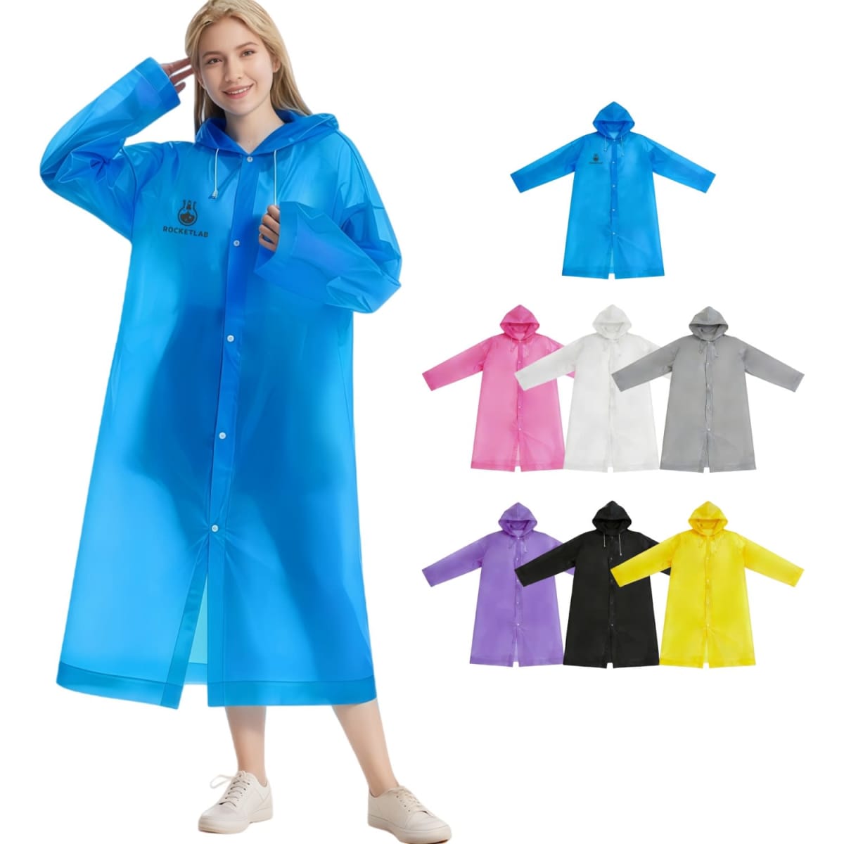 Reusable Adult PEVA Screen Print Raincoat