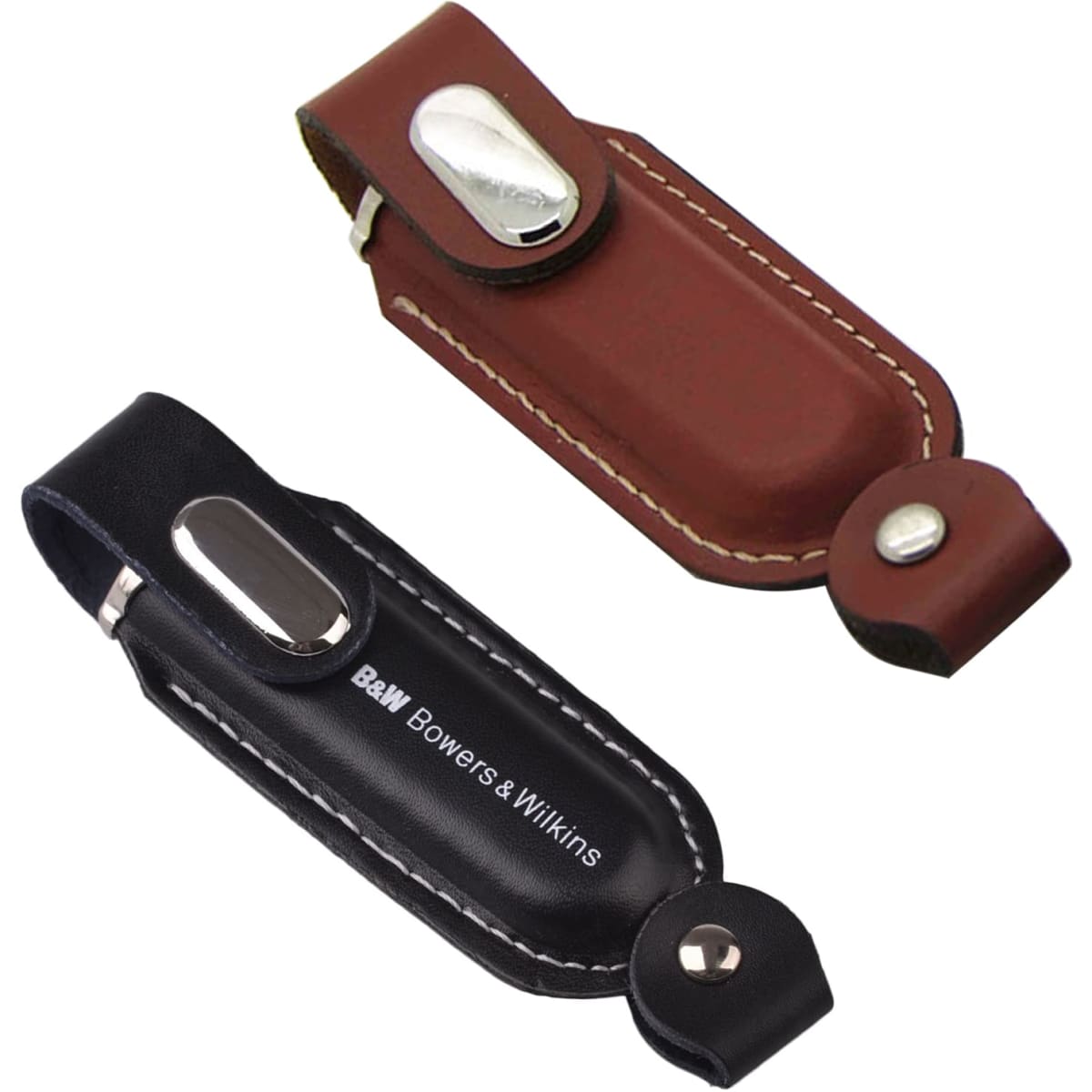 A promotional Venus Flash Drive in brown and black leather cases, featuring a metal button and branding.