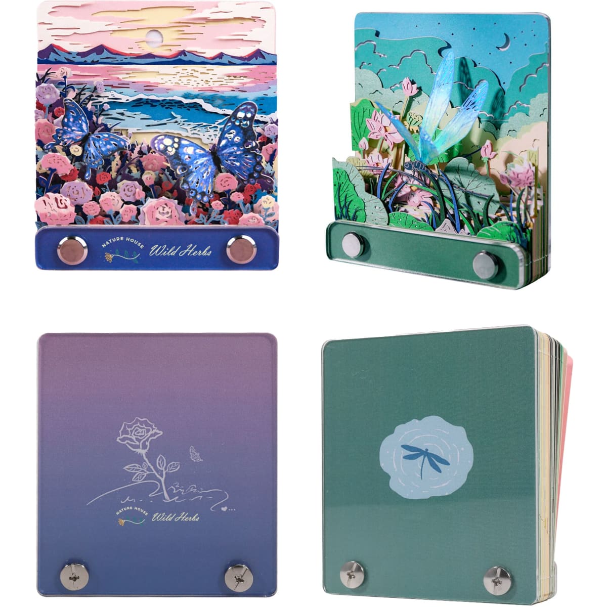 A decorative 3D paper-cut sculpture notepad in various colours featuring floral and butterfly designs. It has a hanging loop.
