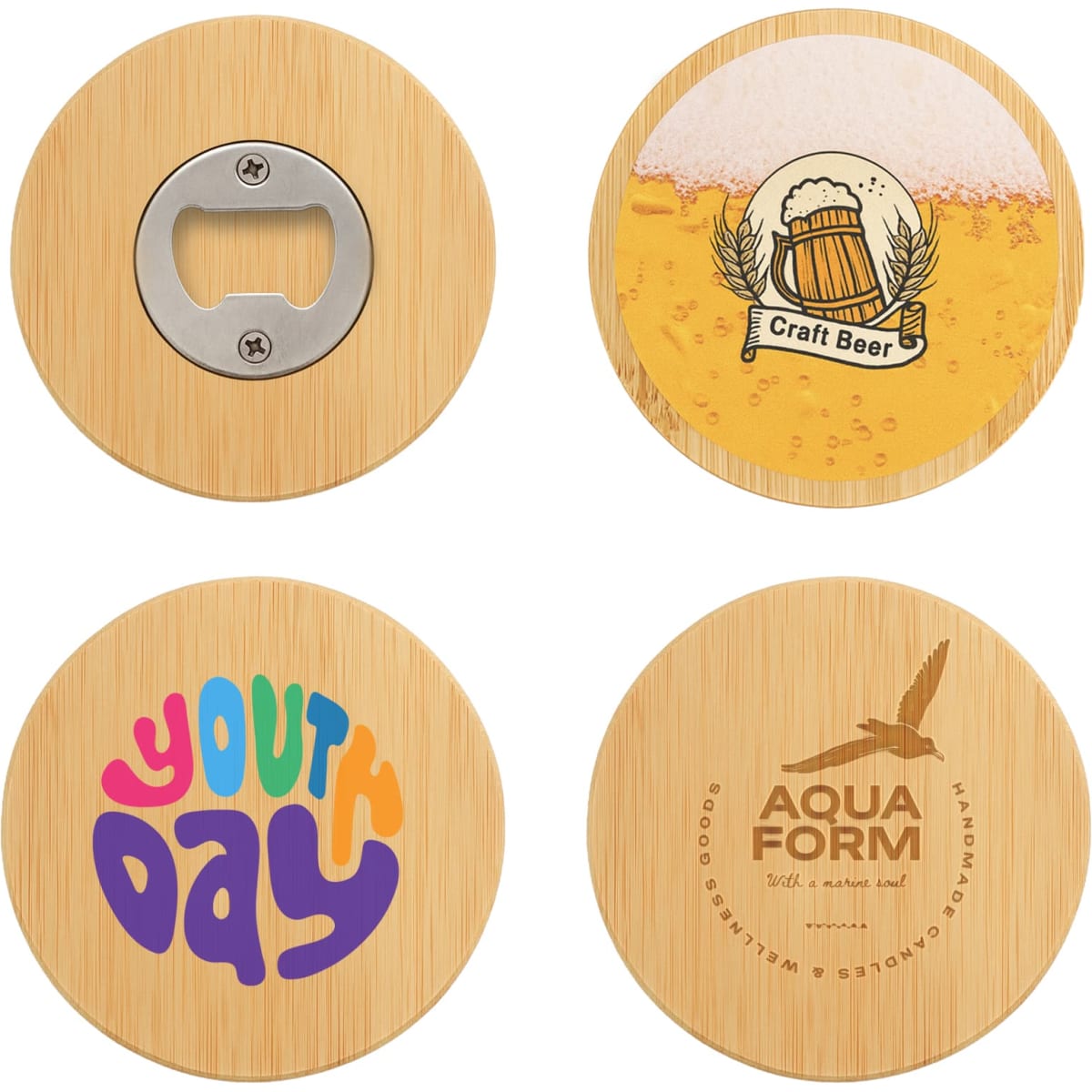 Round Bamboo Bottle Opener Coaster