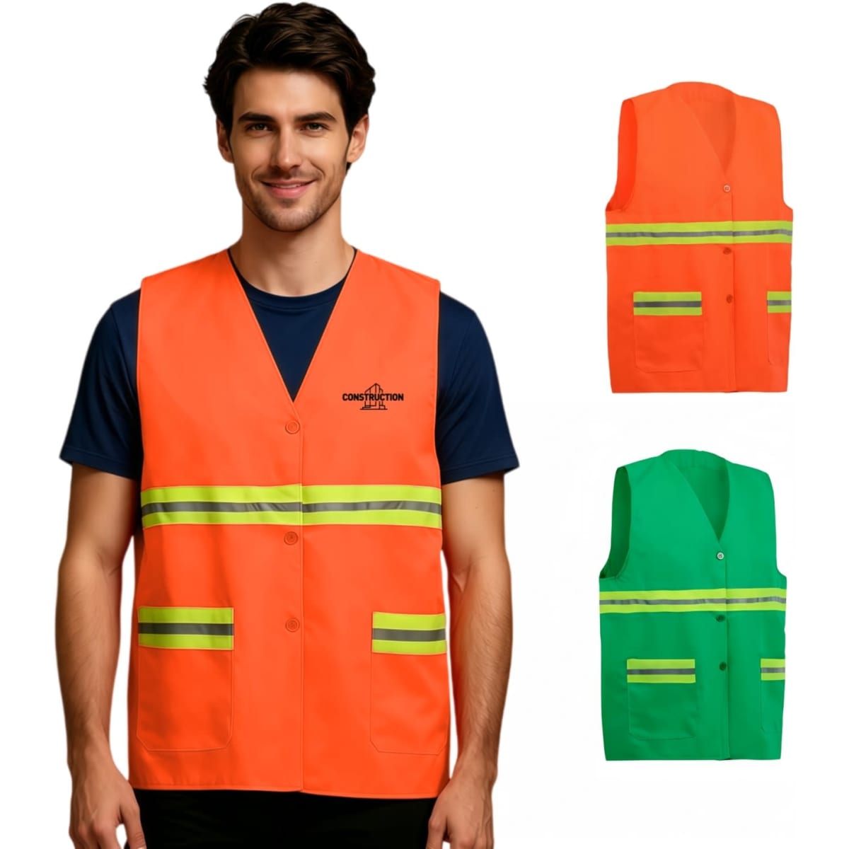 Hi-Vis Reflective Button-Down Safety Vest With Pockets