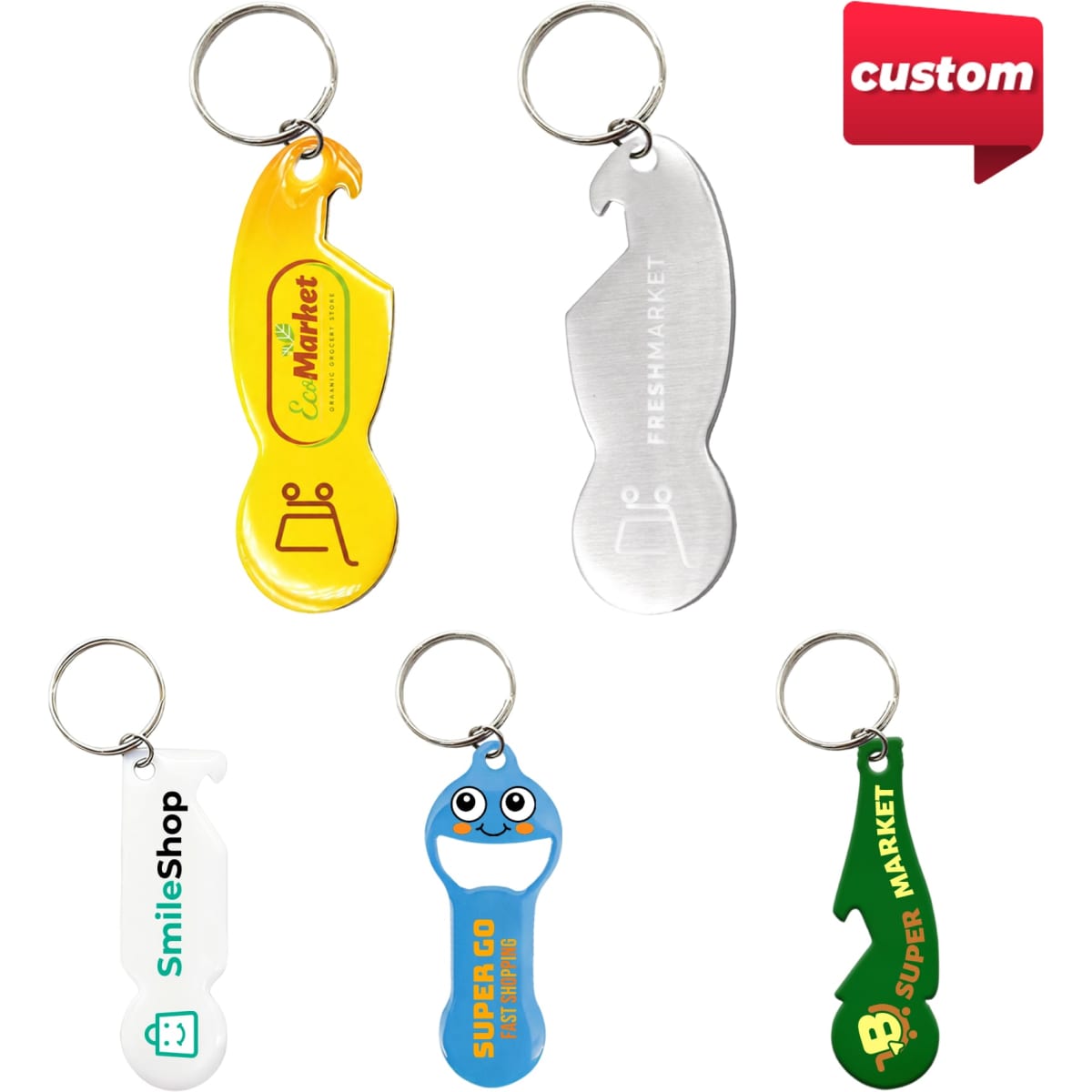 Custom Shape Trolley Coin Keyring Bottle Opener