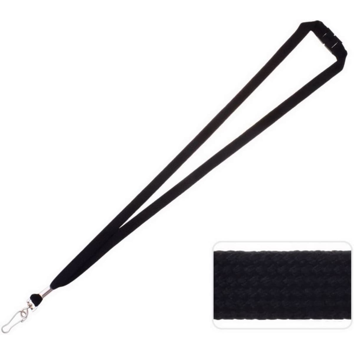 A black safety bootlace lanyard with a clip attachment and a braided texture.