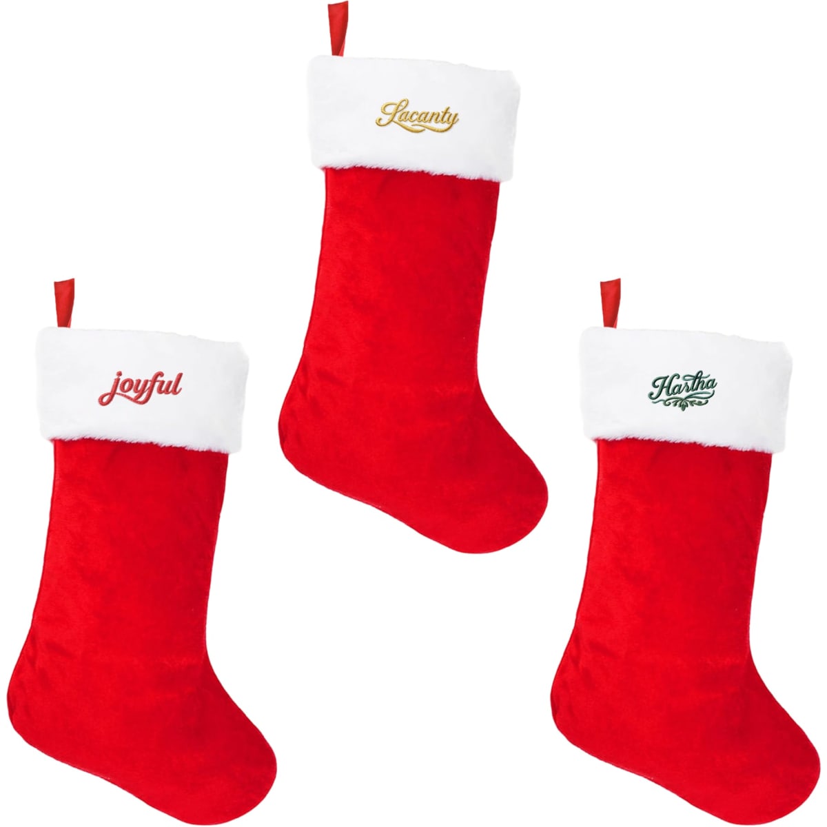 Red and White Embroidered Christmas Stocking