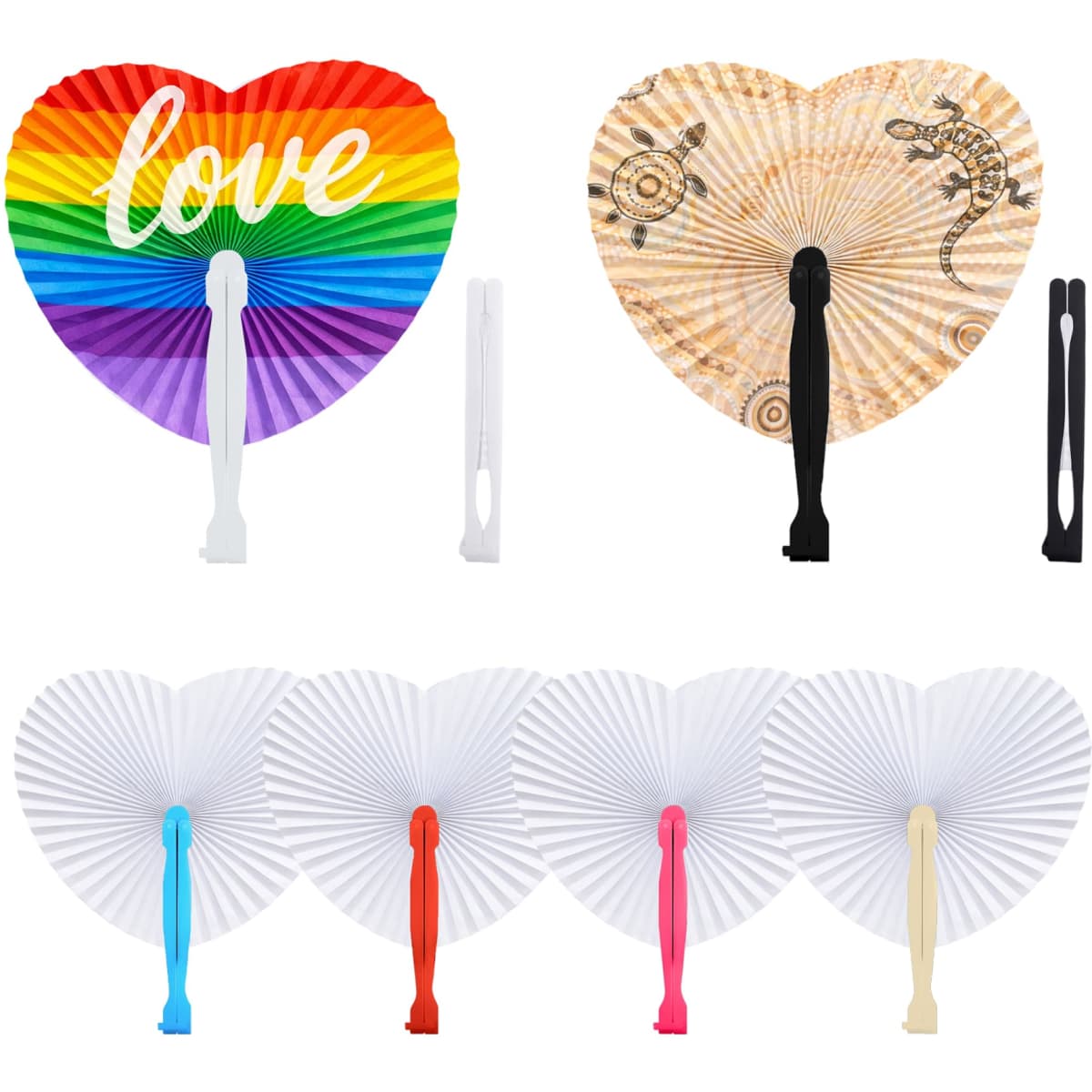 Heart Shape Plastic Handle Paper Fan
