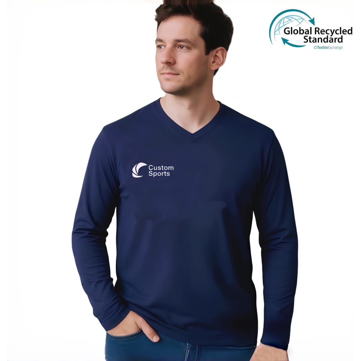 Unisex Adults RPET Micro Mesh Sublimated V-Neck Long Sleeves Shirt