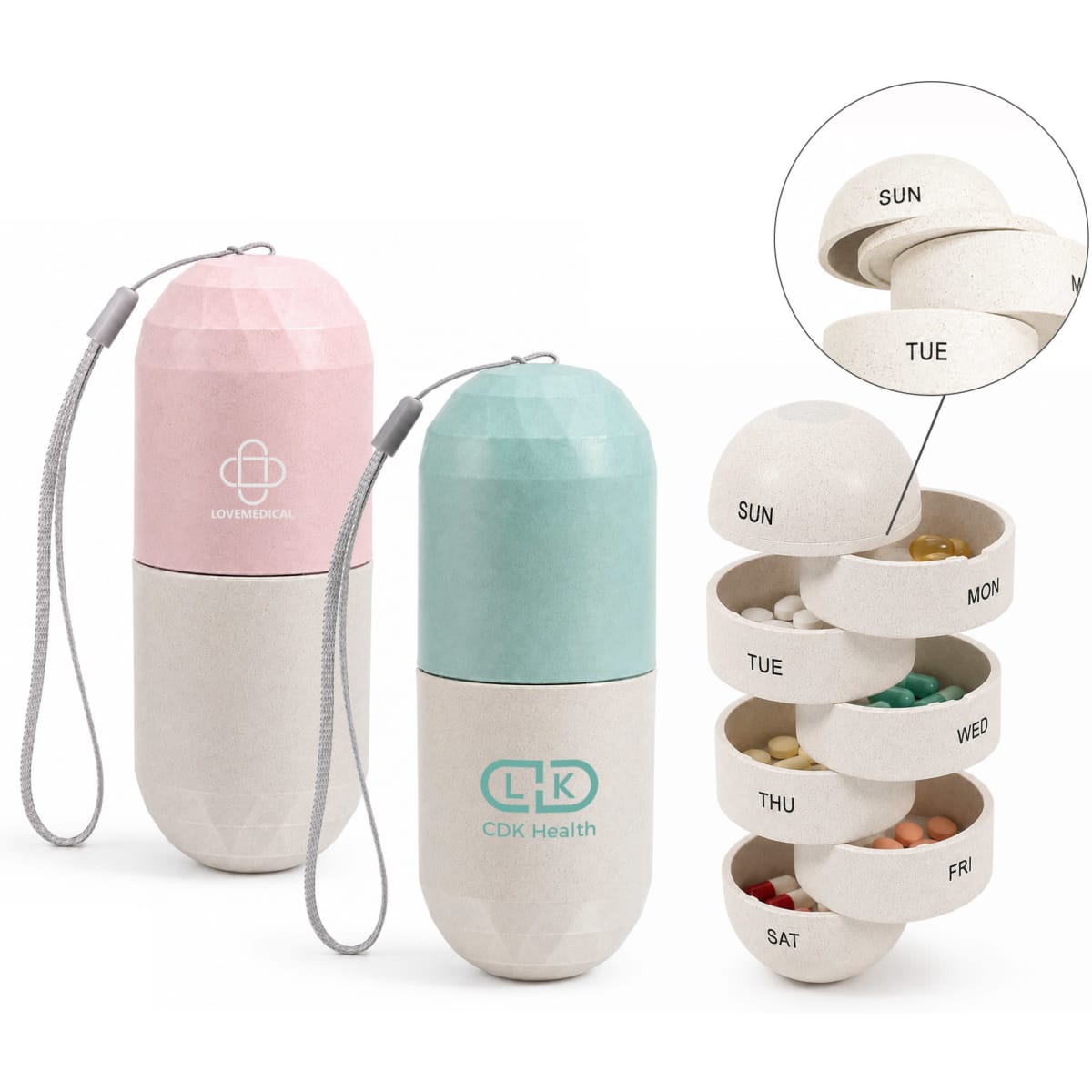 Wheat Straw Capsule Shape Pills Organizer