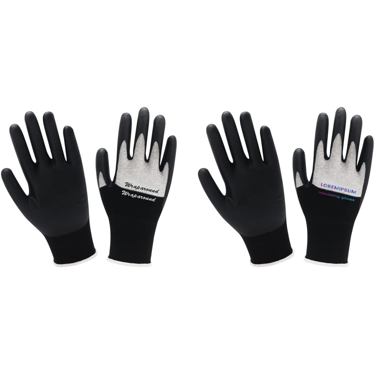 A pair of premium black touchscreen insulating gloves with flexible fingers and a branded logo on one glove.