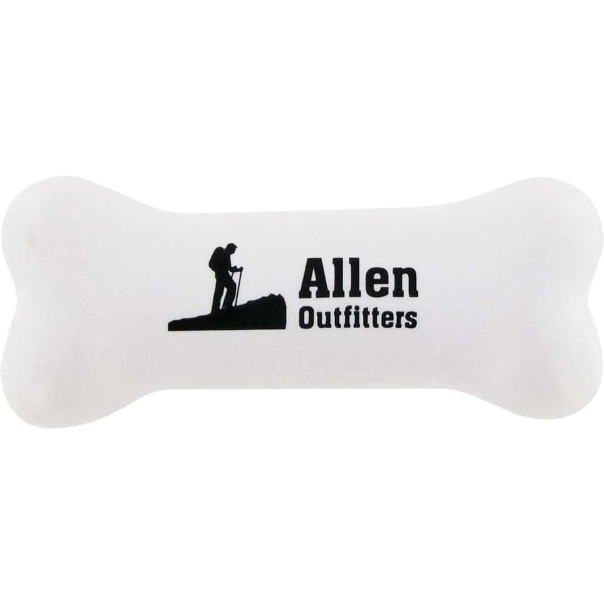 A white bone-shaped stress reliever with a logo printed on it. Ideal for fun and games or stress relief.