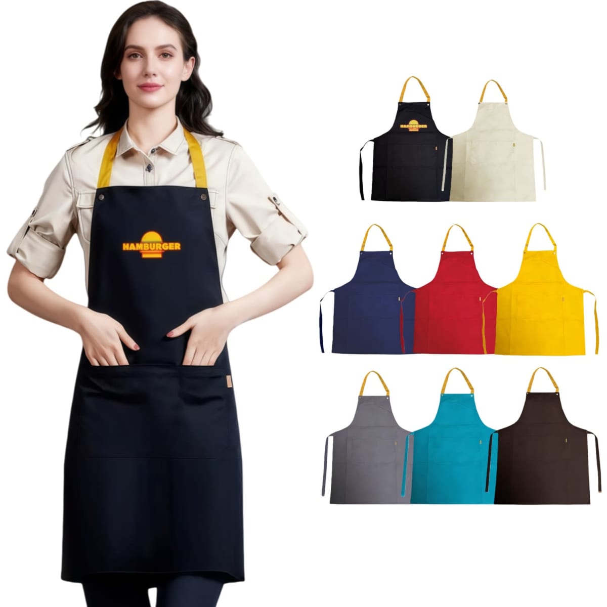 Poly-Cotton Canvas Full Bib Apron With Colour Neck Strap