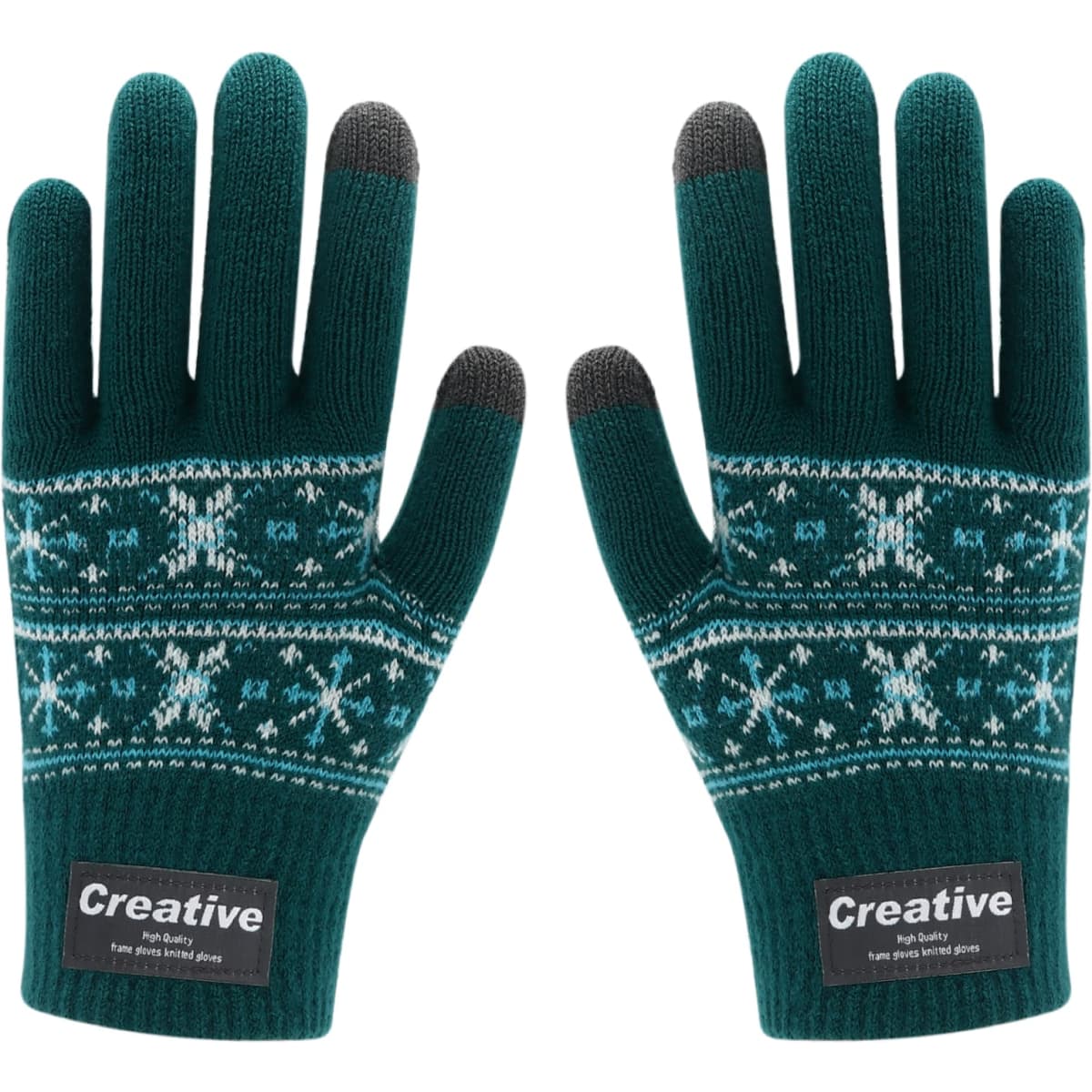 Adults Jacquard Gloves in teal with a patterned design. Features black fingertips and branding on the wrist area.