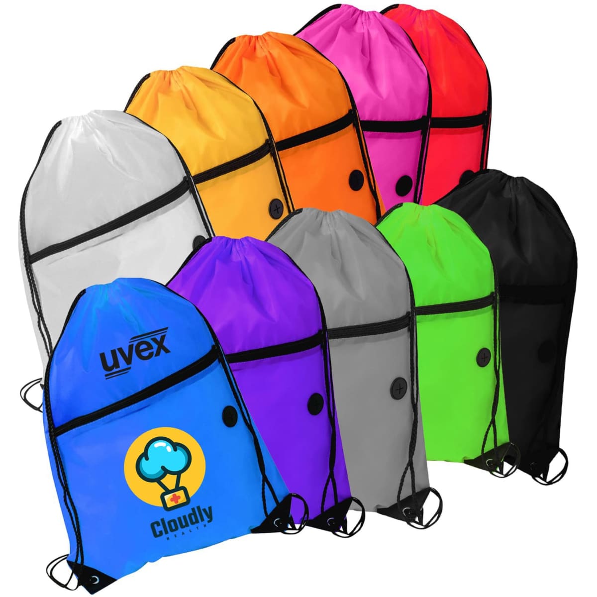 Polyester Drawstring Bag with Zippered Pocket