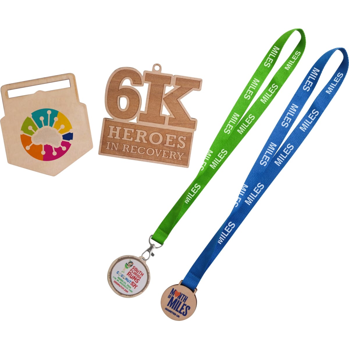 Custom Shaped Wooden Medal with Bamboo Lanyard