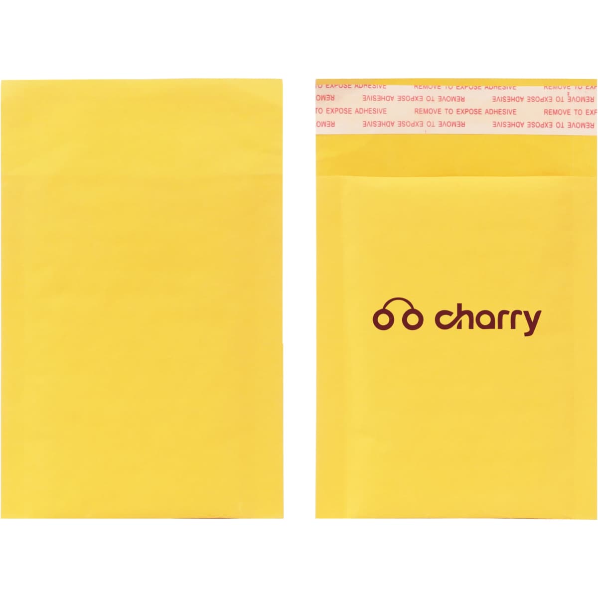 A medium padded bubble envelope in yellow, featuring a logo on one side and a peel-and-seal closure.