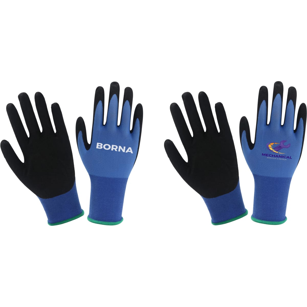 Frosted blue touchscreen insulating gloves with black palms, featuring logos on both gloves.