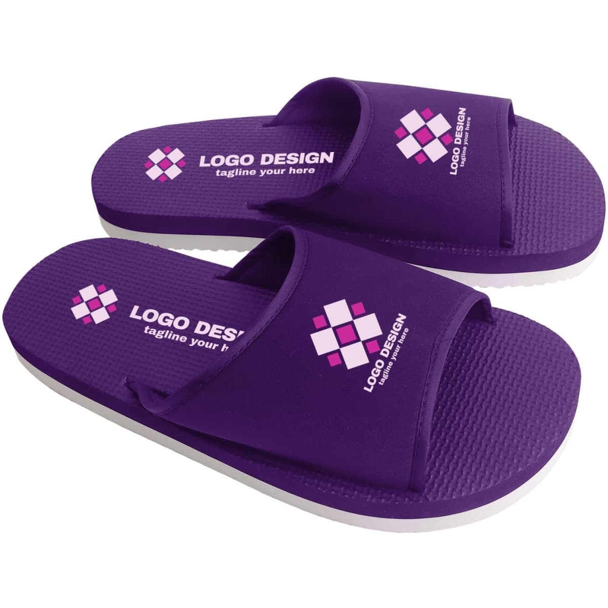 Purple EVA Slides with a textured sole and a strap featuring a logo design.