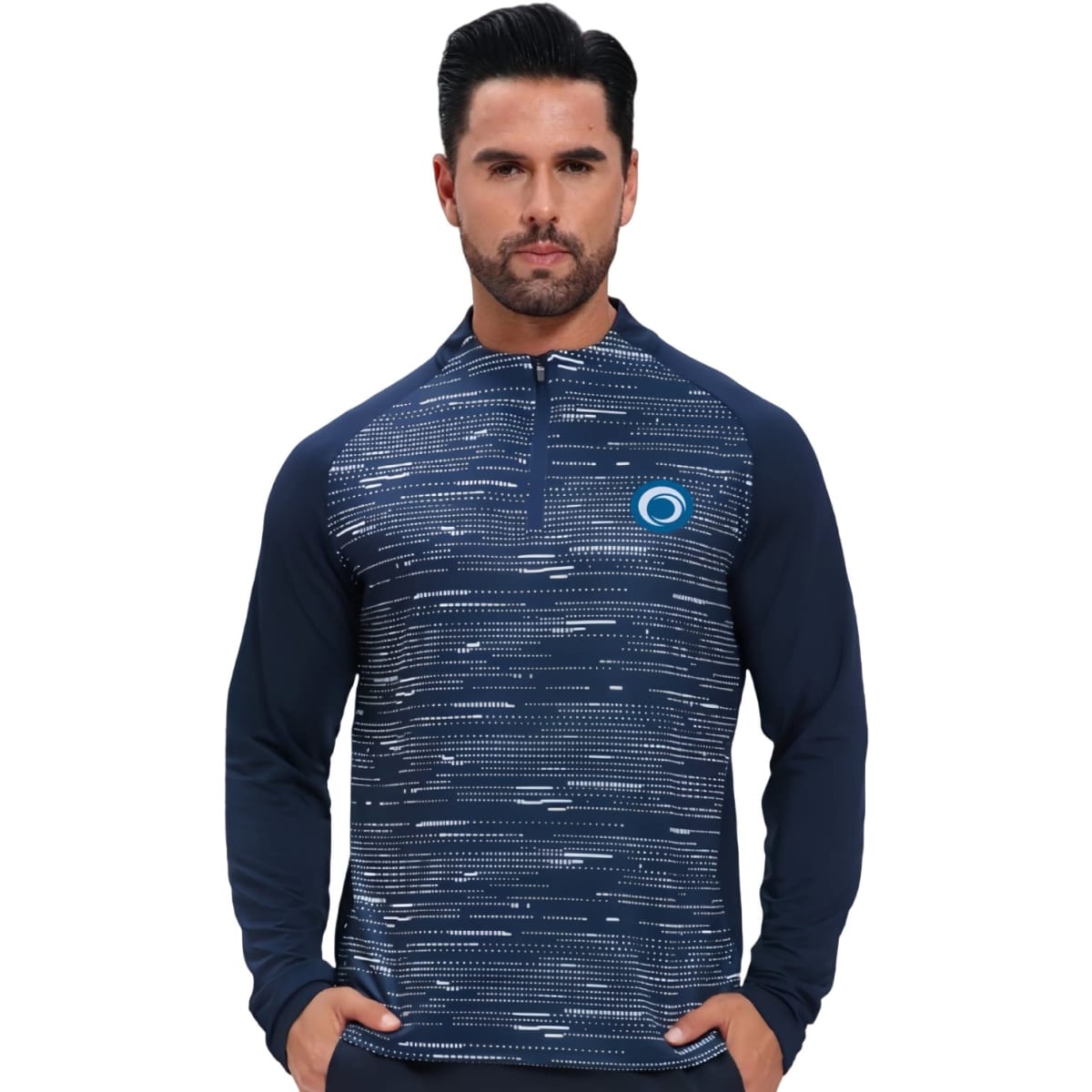 Polyester Spandex Sublimated Stand-Up Collar 1/4 Zip Raglan Jacket