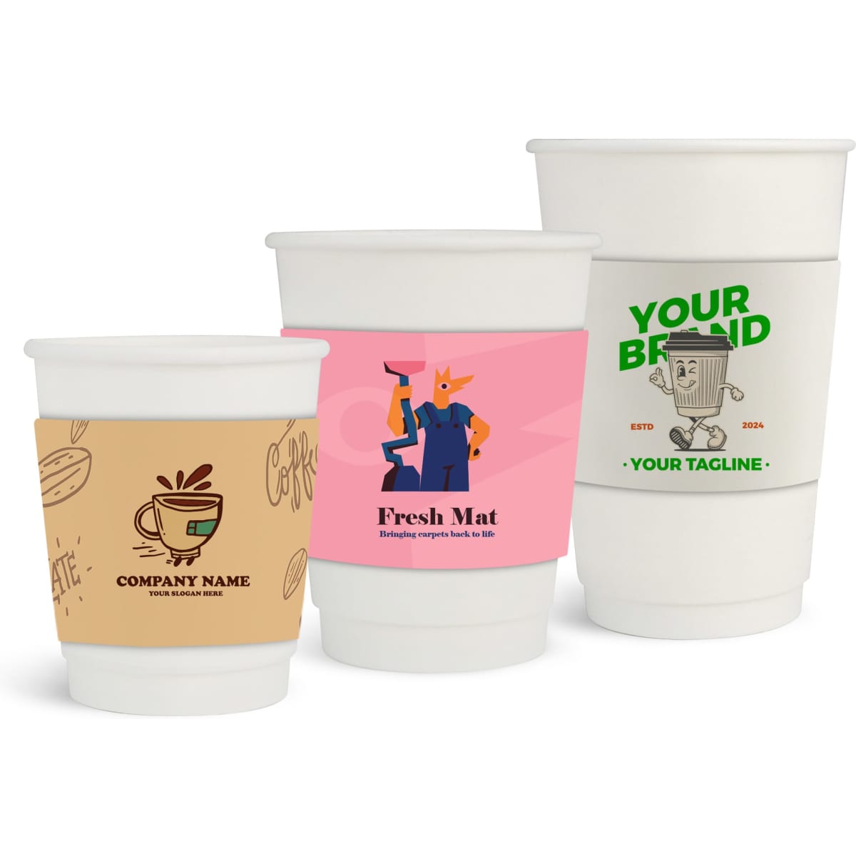 PLA Double Wall Compostable Paper Cups with Cup Sleeve