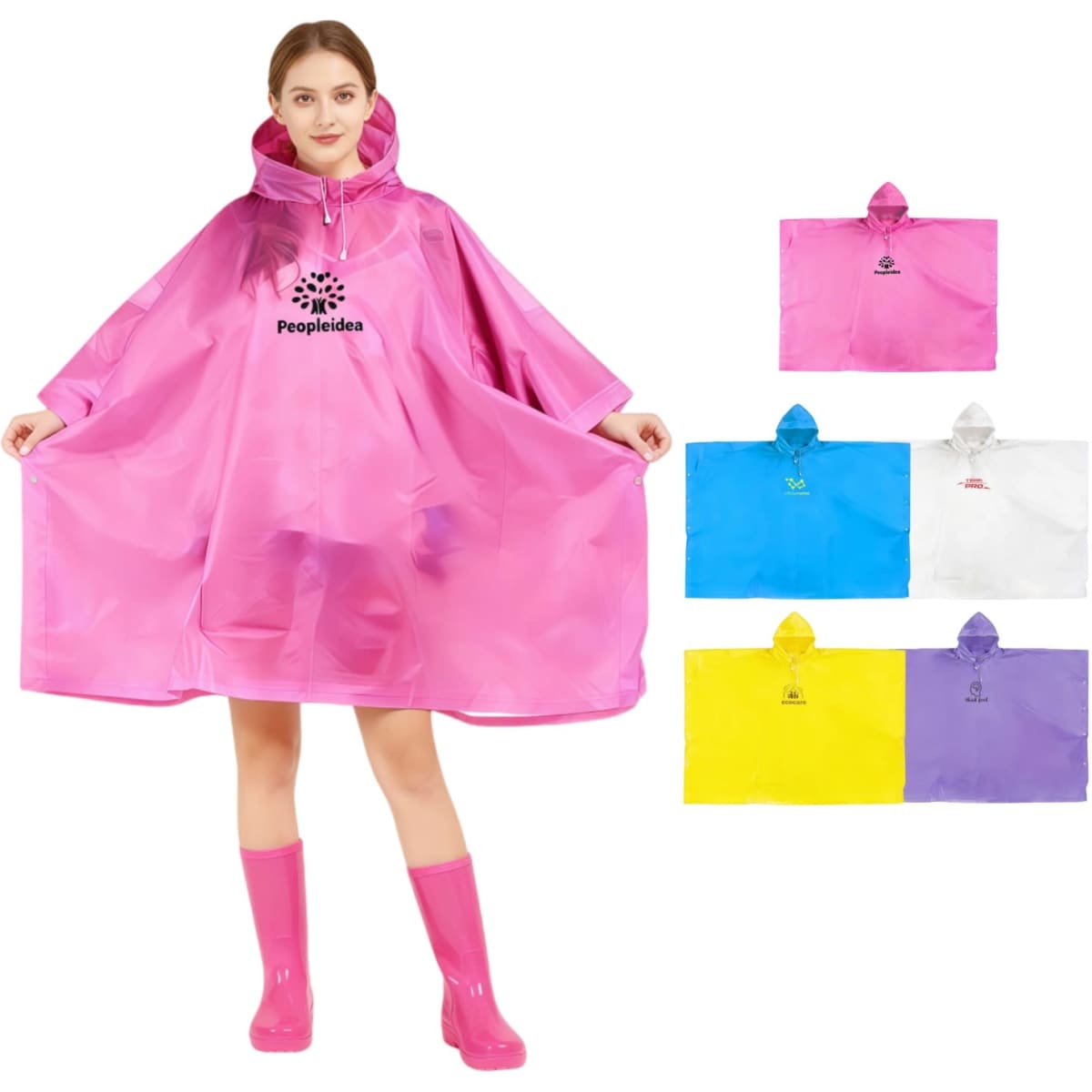 Reusable Adult PEVA Screen Print Rain Poncho