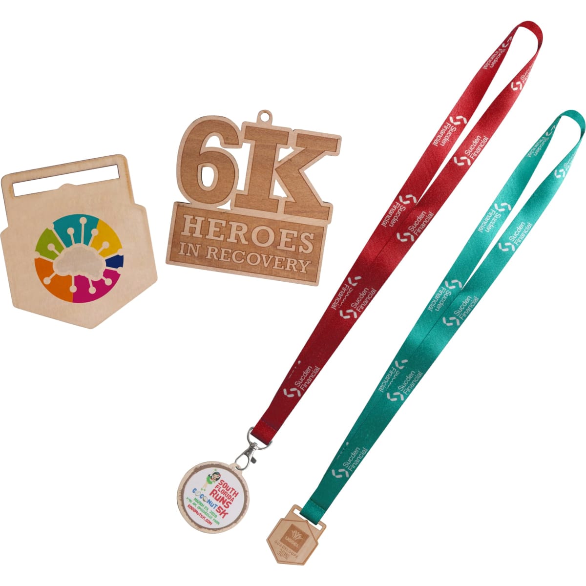Custom Shaped Wooden Medal with RPET Lanyard