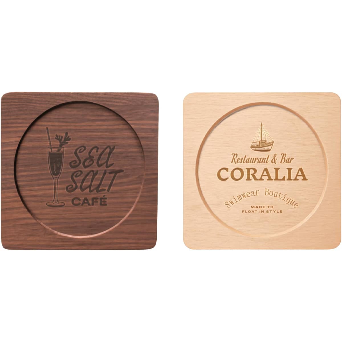 Square with Circular Center Wooden Coaster